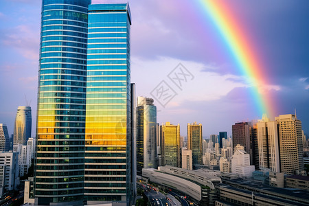 现代城市中的彩虹背景图片