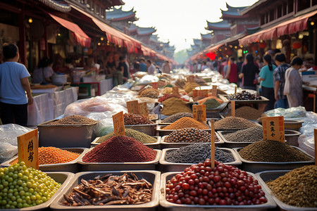 天上的街市集市上的摊位背景