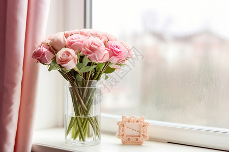 房间里盛开的玫瑰花图片