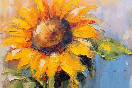 玻璃笔刷素材大胆的颜色和笔触的向日葵油画插画