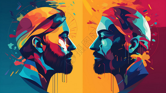 素描海报面对面的两个头像插画