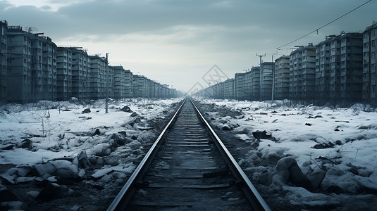 雪地里的城市铁路背景图片