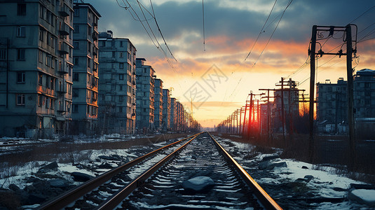 铁路边的高层建筑背景图片