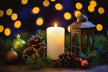 圣诞节的蜡烛装饰图片