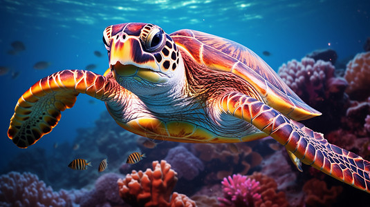 海中畅游的海龟背景图片