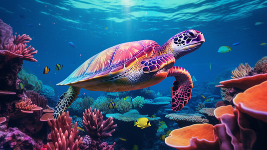 珊瑚上的海龟图片