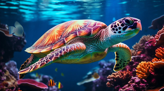 美丽的浅绿色海龟背景图片