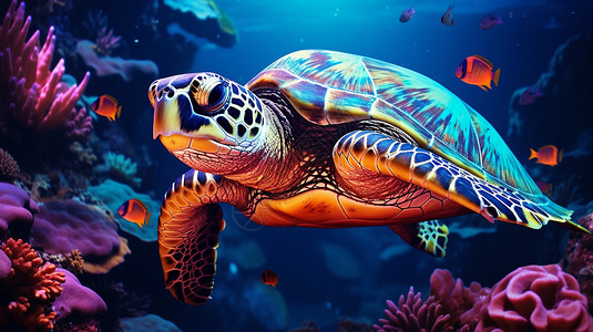 海洋里的彩龟图片