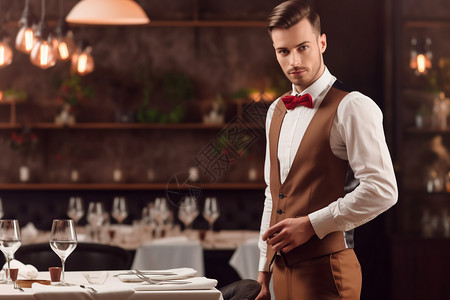 西餐厅的男性服务员图片