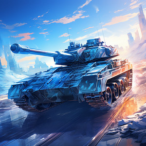 蓝色渐变的坦克绘画背景图片
