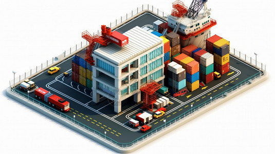 贸易物流港口贸易三维展示图插画