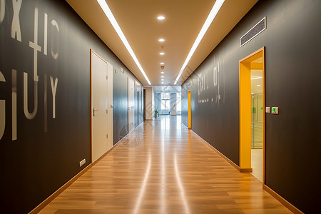 现代企业大楼的走廊场景图片