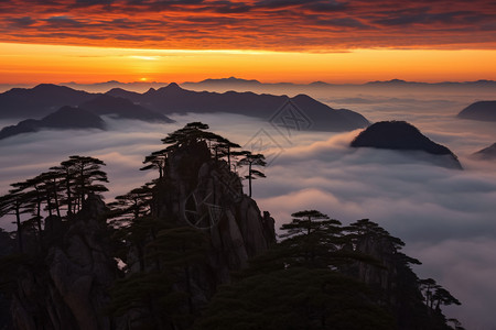 黄昏时分黄山的自然景观图片