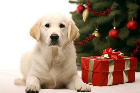 小狗和礼物背景图片