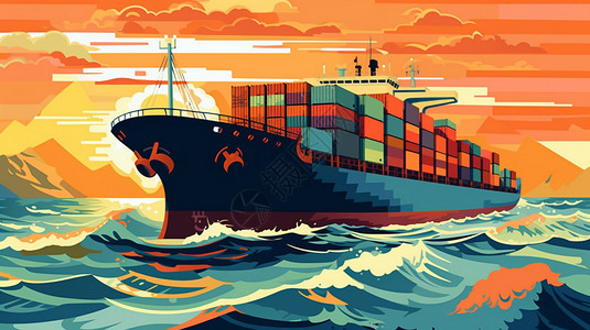 船舶卡通卡通的运输船舶插画