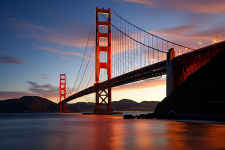 旧金山夜景海上的大桥背景