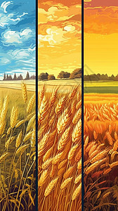 手绘的农村麦田背景图片