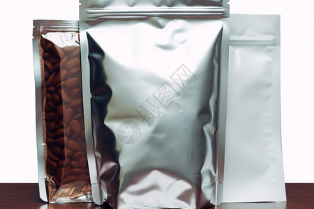 铝包装的咖啡豆背景图片