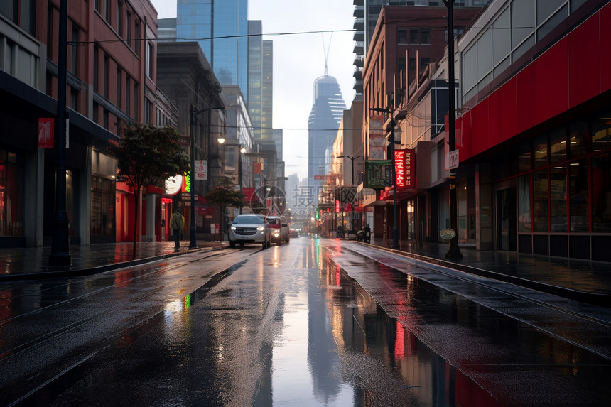暴雨后城市街头图片