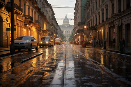 湿滑的城市街头图片
