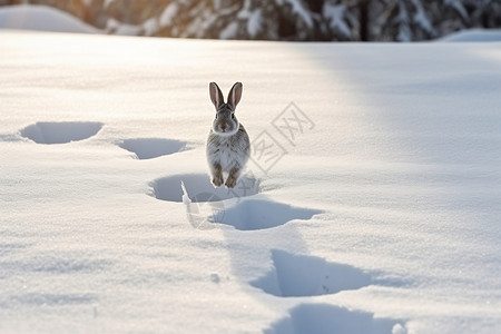 兔子在雪地背景图片