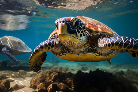 水下海龟的图游水高清图片素材