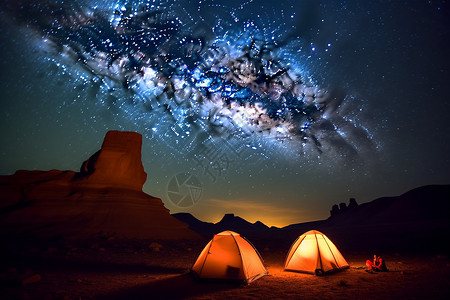沙漠篝火两个帐篷设计图片