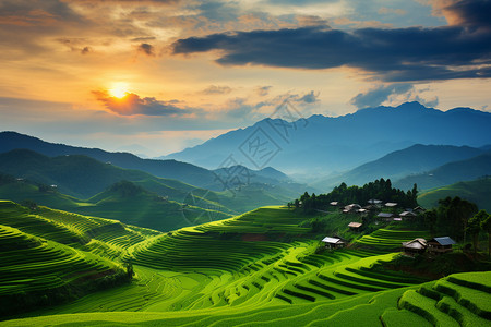 夏季郁郁葱葱的梯田图片