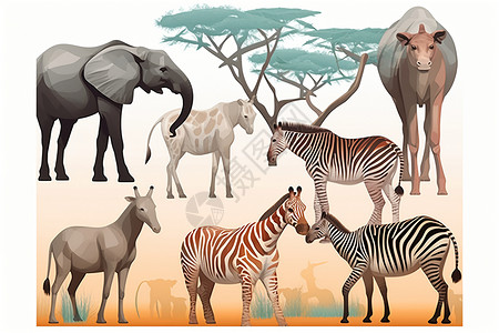 非洲野生动物的平面插图图片