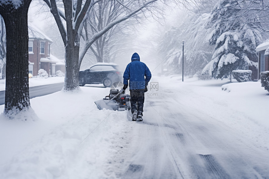 户外街道上除雪的工人图片