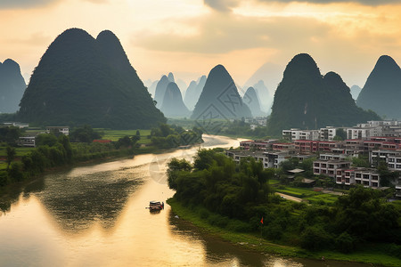 夕阳下的阳朔美景背景图片