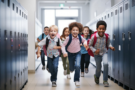 放学向外奔跑的小学生图片