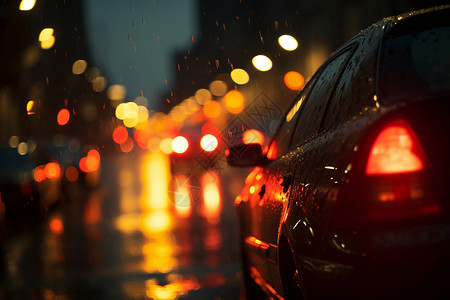 被雨水打湿了的汽车图片