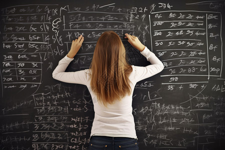 女子在黑板上写下解题思路背景图片
