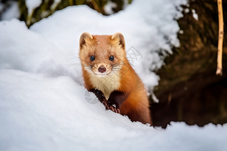 冬天狩猎捕食黄鼠狼高清图片