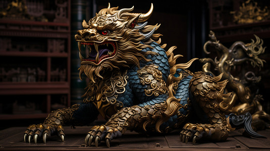 霸气狮子金色龙纹盔甲的中国龙设计图片