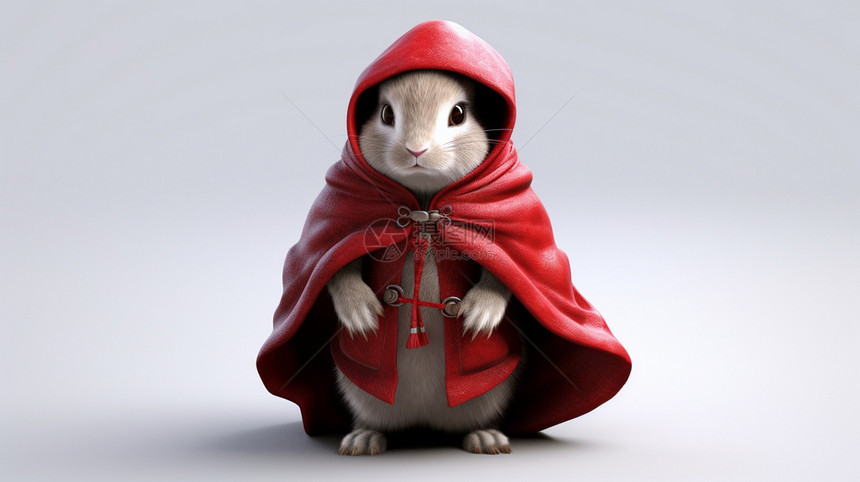 穿红色斗篷的可爱兔子图片