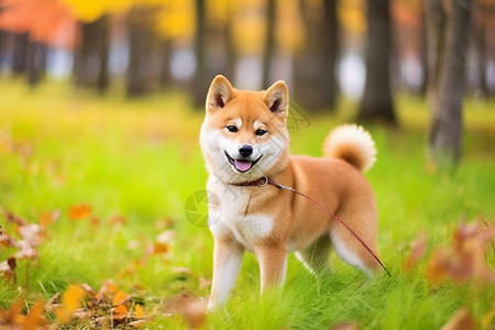 夏天草地上可爱的小狗背景图片