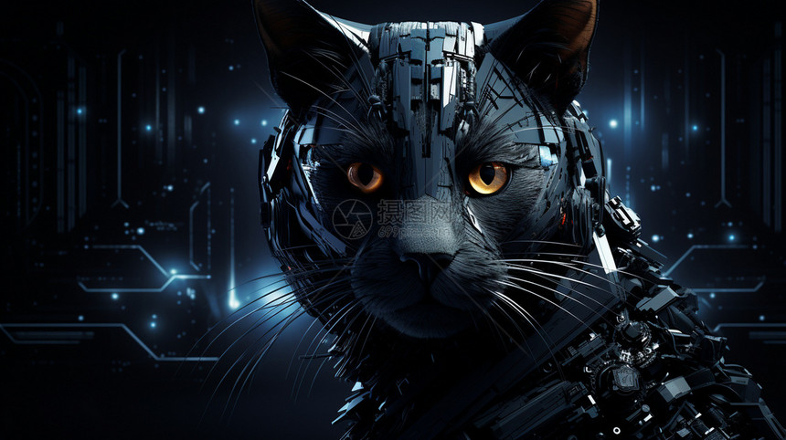 科技感机械黑猫图片
