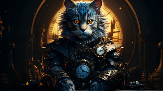 猫咪插画穿铠甲的猫咪战士设计图片