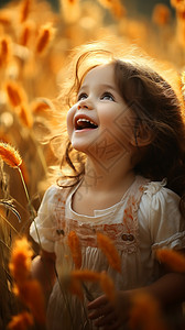 花丛中可爱的小女孩开心高清图片素材
