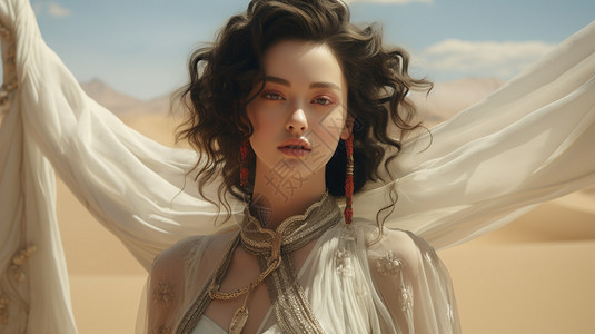 沙漠中古香古色的美女背景图片