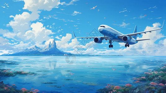 国产大飞机C919大海上的飞机艺术插图插画