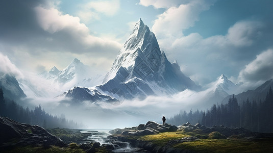 高原壮观的雪山景观背景图片
