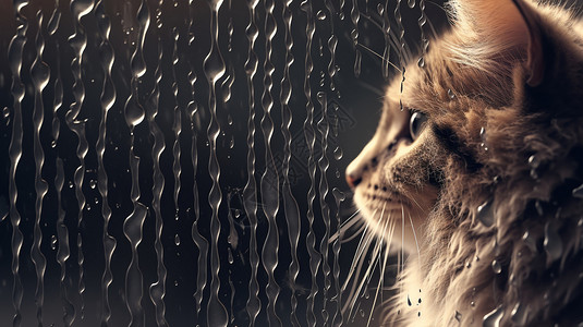 大雨窗前的猫咪图片