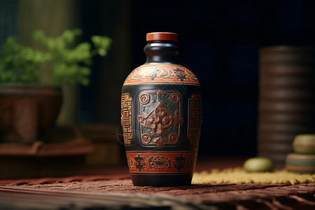 中国陶瓷白酒坛子的特写背景