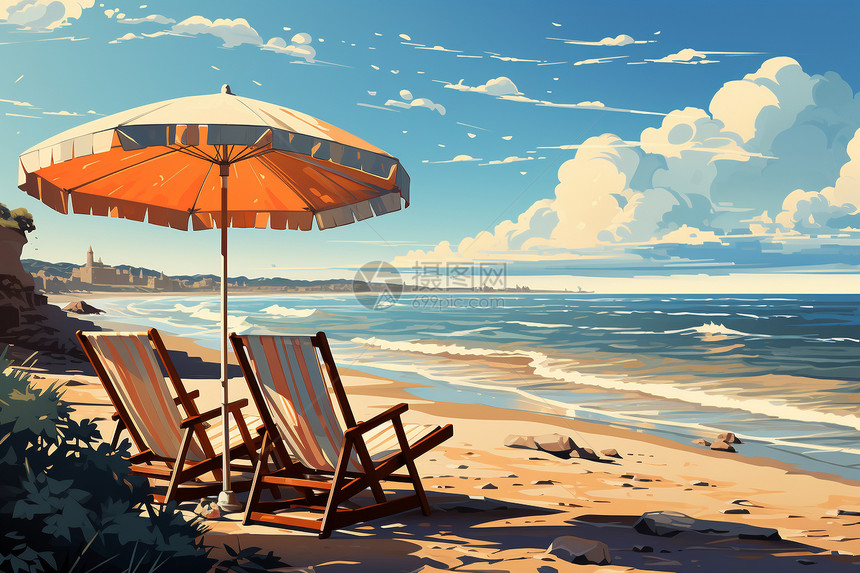 宁静的夏日海滩插画图片