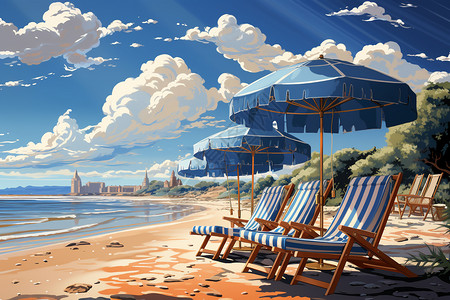 清凉的夏日海滩插画背景图片