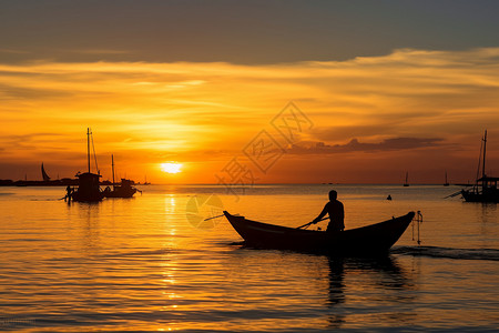 渔民在橘子海上打渔图片
