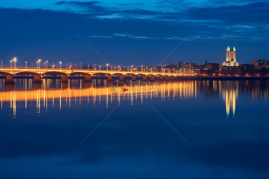夜晚的桥岸风景图片